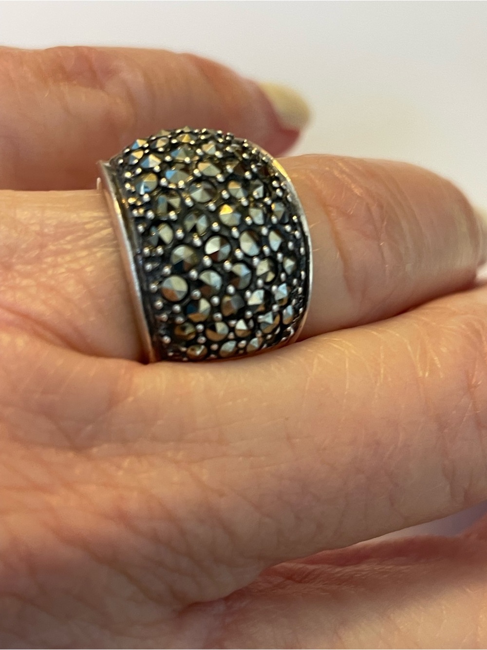 Sterling Silver Marcasite Dome Ring, Size 6